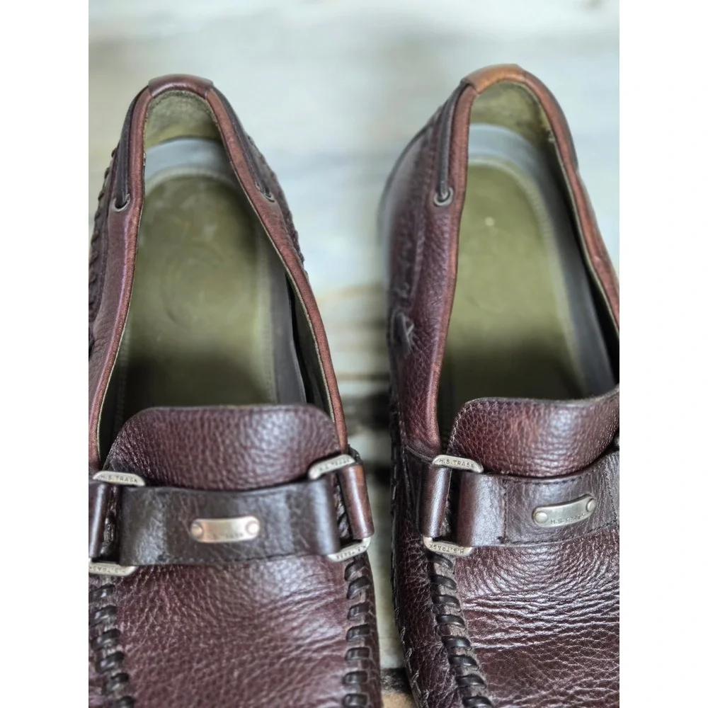 HS‎ Trask Mens Brown Leather Driving Loafers Whipstitch Moc Toe Slip 10.5 M
